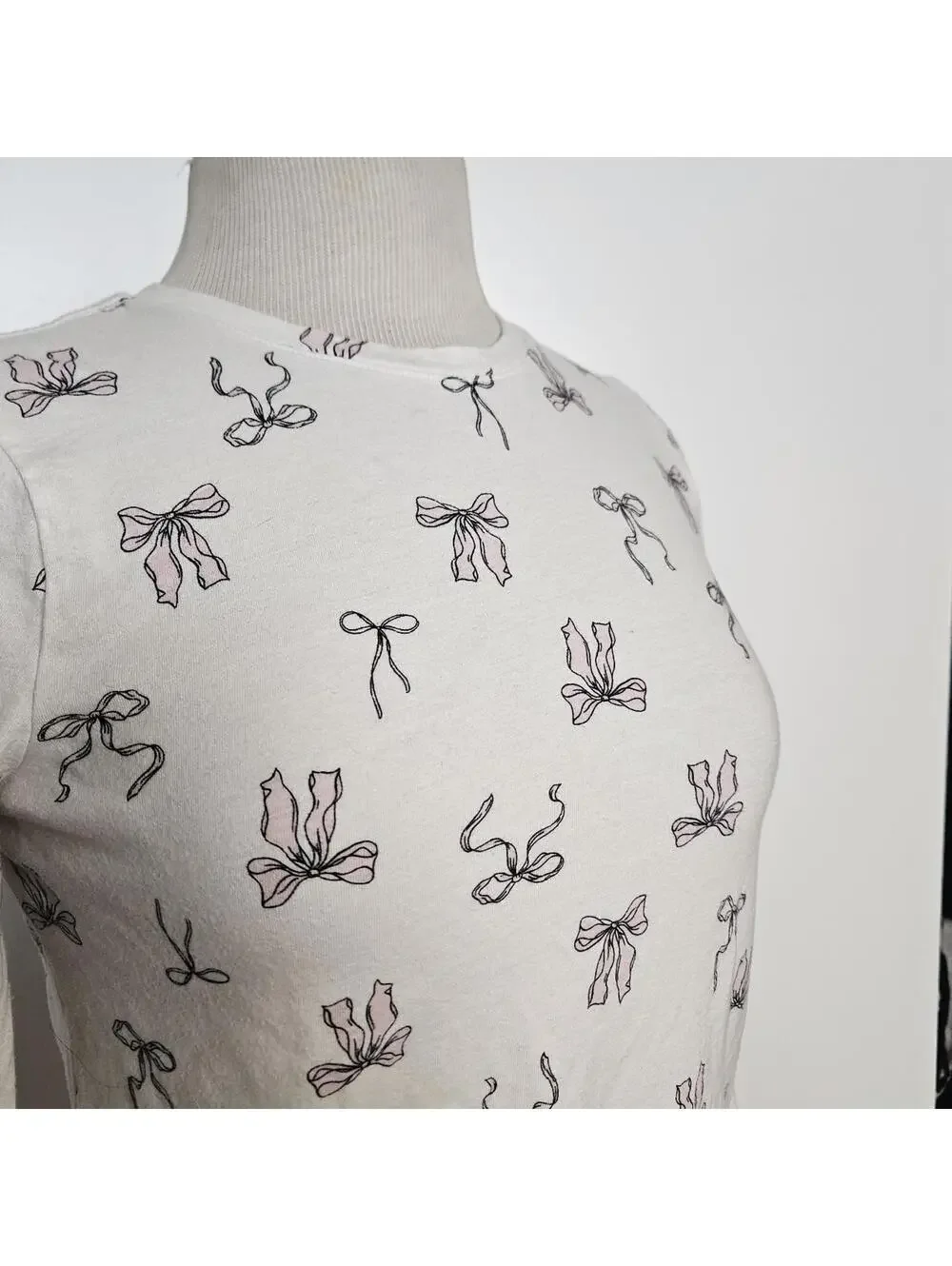 Coquette Pink Bows Long Sleeve White Shirt Old Nacy Youth XL